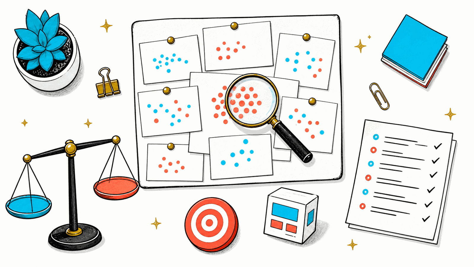 Top-down business validation workbench with demand signals, competition scales, research notes, a target, and a small prototype