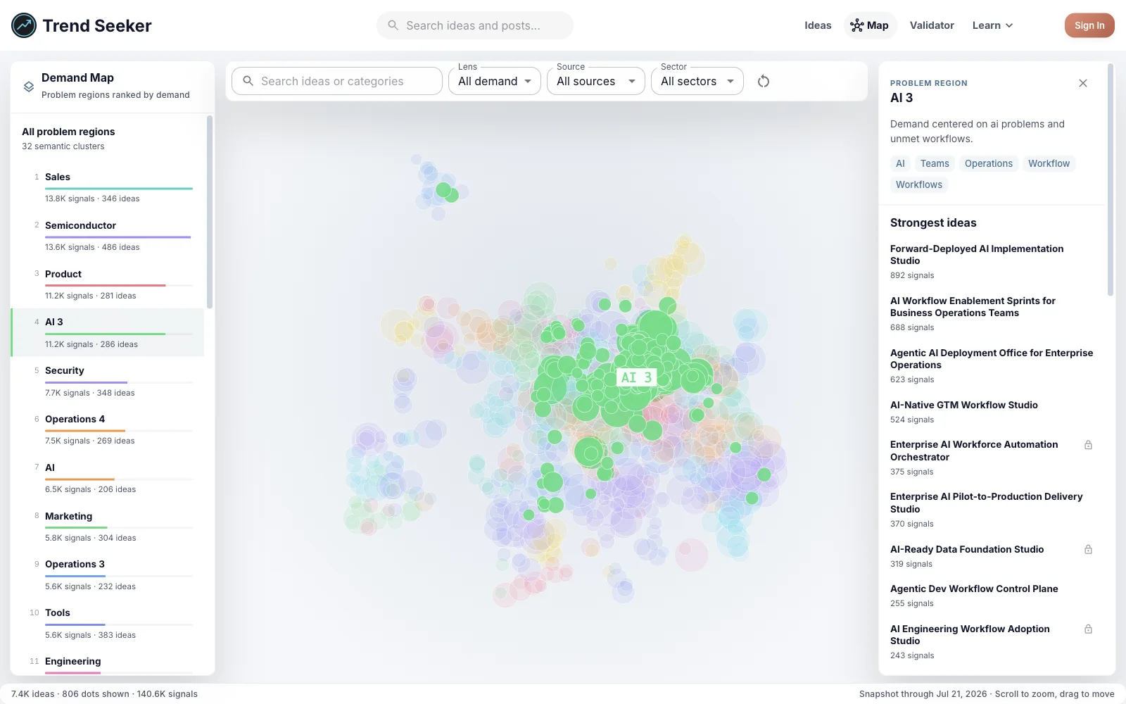 Trend Seeker Demand Map with AI Gaps 3 selected for the AI and ML opportunity brief