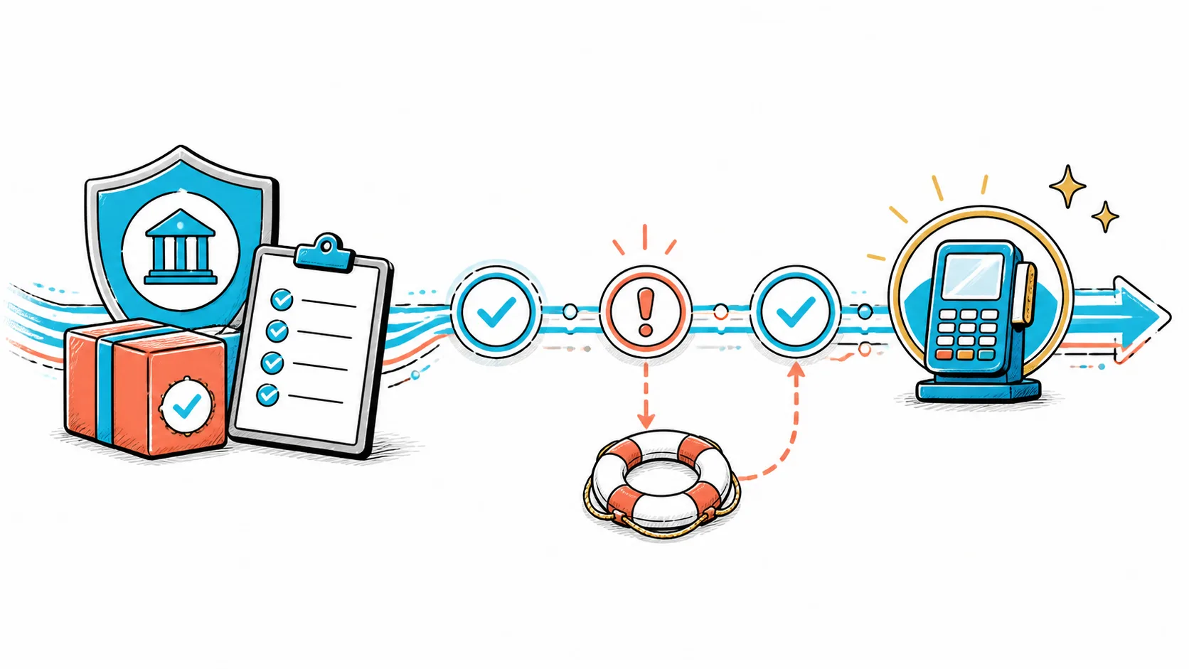 A regulated payment flow with controls, reconciliation, partner handoffs, and audit evidence