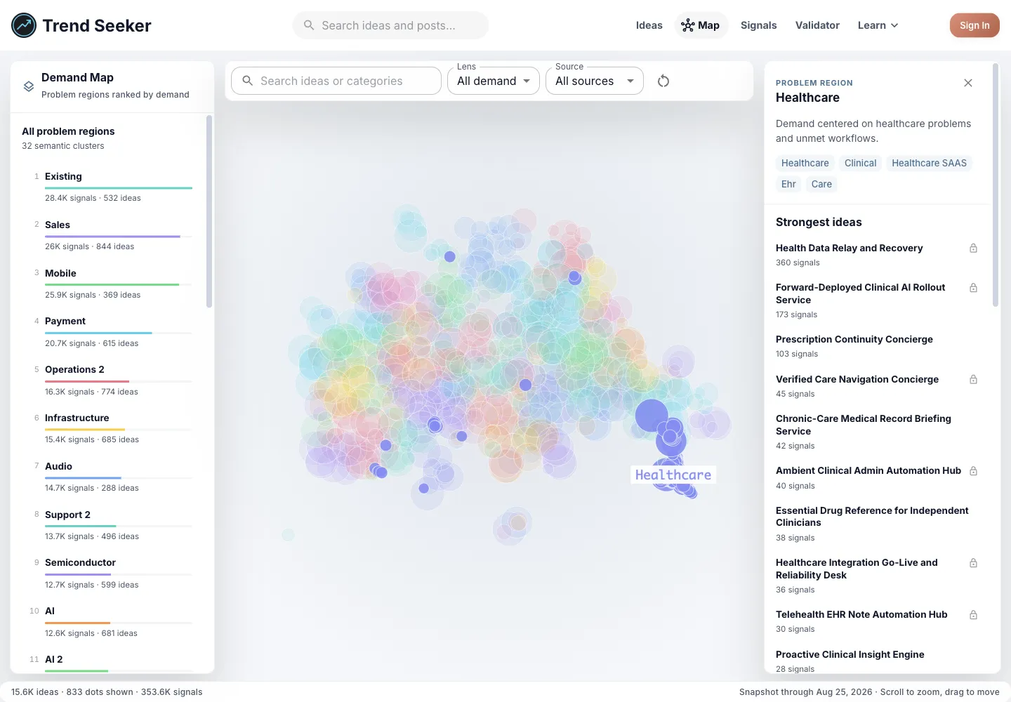 Trend Seeker Demand Map with Healthcare Gaps selected for the HealthTech opportunity brief